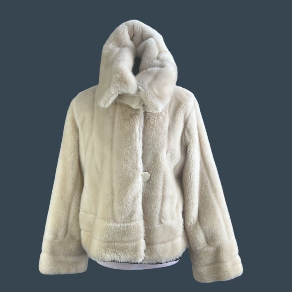 Banana Republic Womens Medium Faux Fur Jacket Cream Ivory Y2K 90's